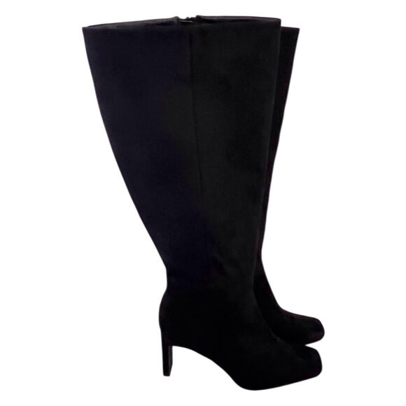 JUSTFAB EVELYN Womens Size US 8M Tall Heeled Boot Black Faux Suede Inside Zipper - Picture 1 of 8